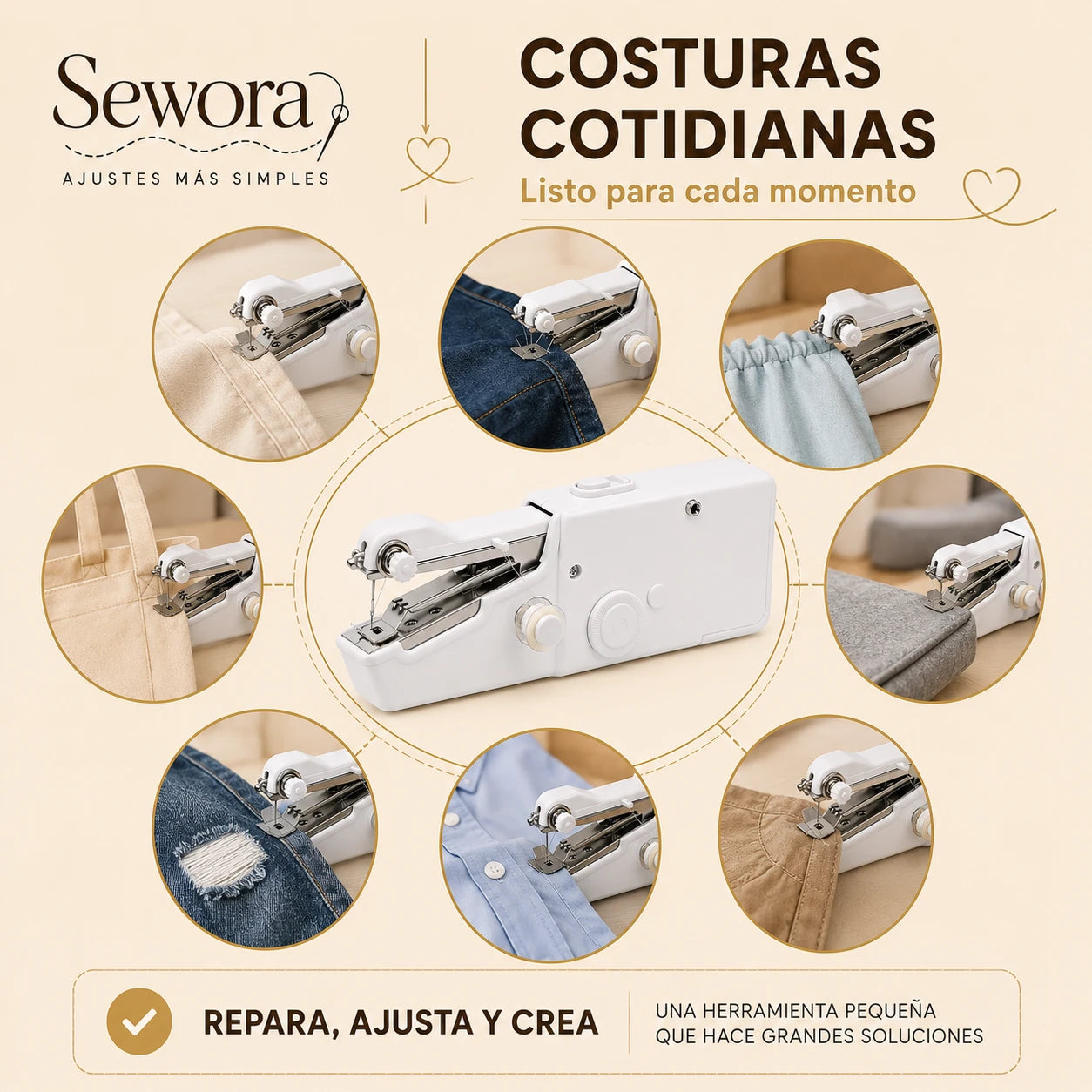 Sewora – Máquina de Coser de Mano - Ajustes Más Simples -