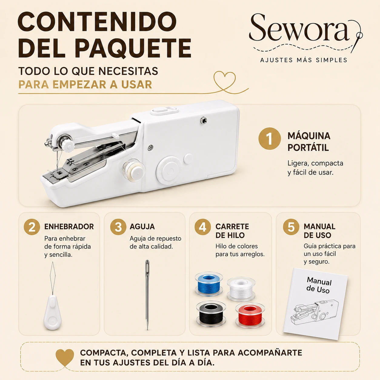Sewora – Máquina de Coser de Mano - Ajustes Más Simples -