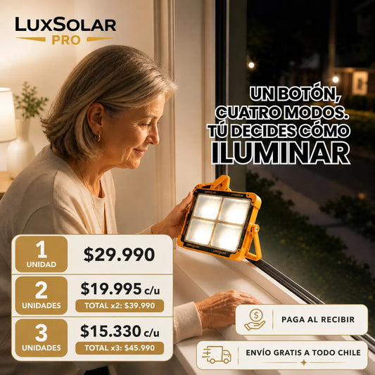 LuxSolar Pro ⚡️ Luz potente para el trabajo y las emergencias - Carga Solar o USB