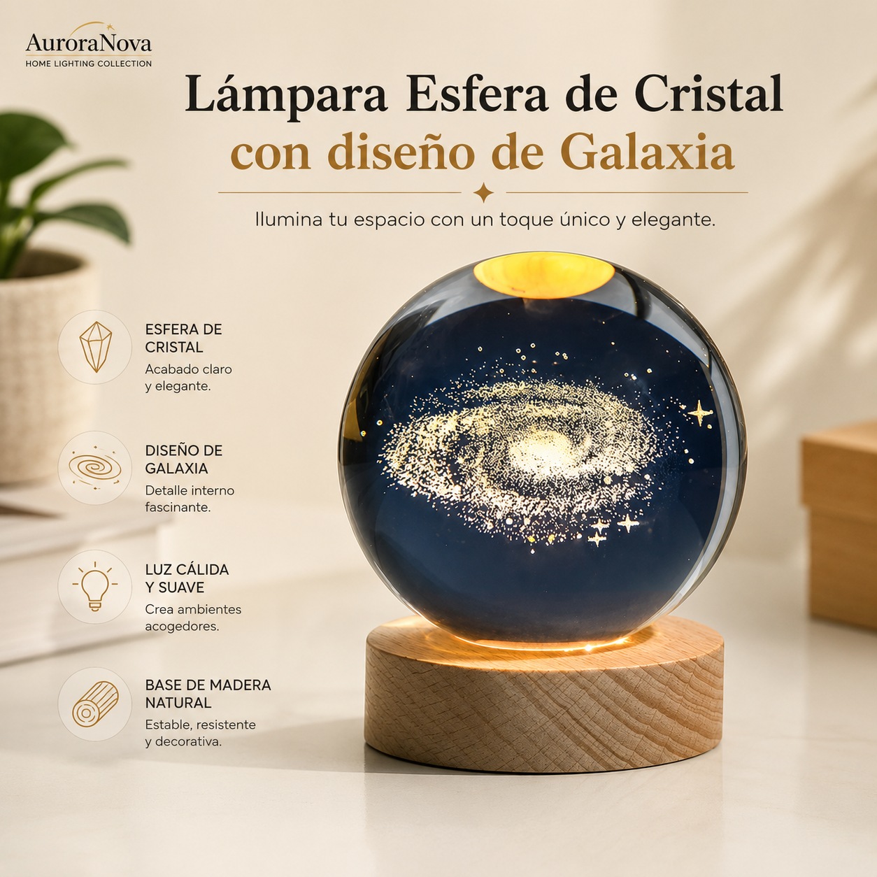 Lampara Esfera de Cristal con Diseño de Galaxia