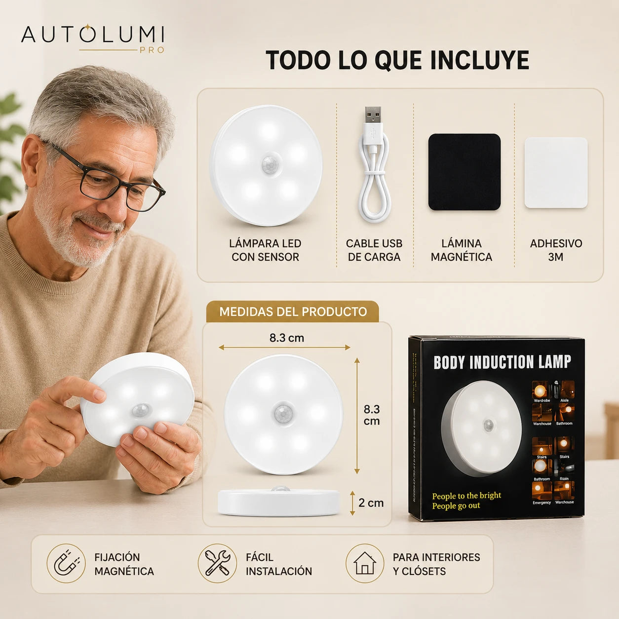AutoLumi Pro - Ilumina tus espacios al detectar movimiento - Pack triple de luz led con sensor