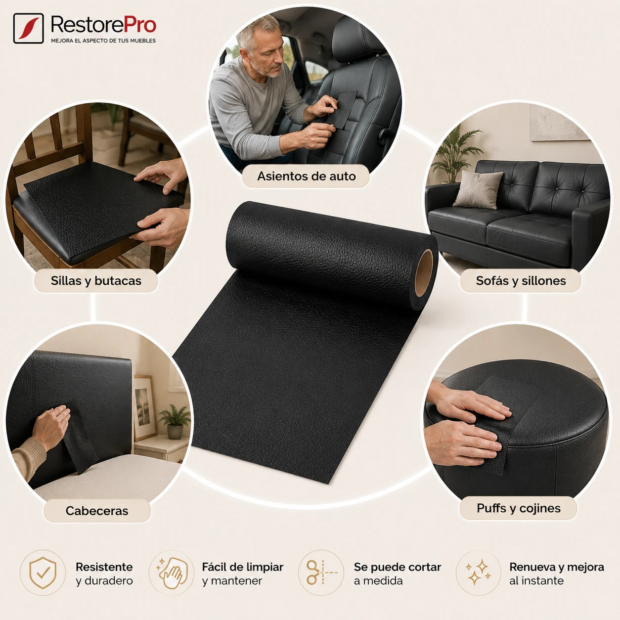 RestorePro - Mejora el aspecto de tus muebles - Ecocuero adhesivo de 150×50 cm