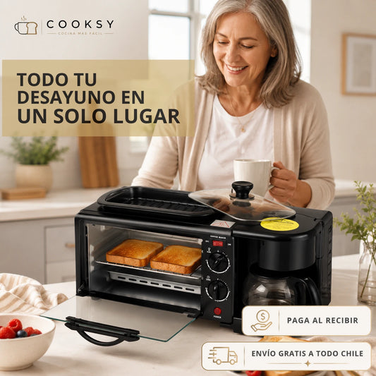 Cooksy – Cocina Más Fácil 3 en 1 - Horno, Cafetera y Tostador